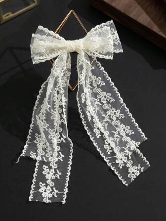 1pc Double Layer Lace Embroidery Bow Hair Clip, Fairy Style Hair Accessory For Spring, Claw Clips, Clips For Hair, Hair Slide, Hair Claws