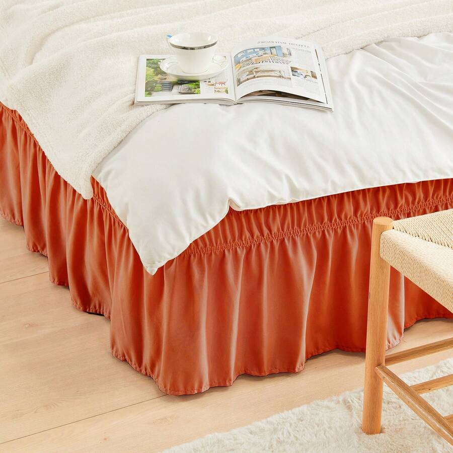 1pc Elastic Bed Ruffle - Easy Wrap Around Ruffle - Microfiber Bed Skirt With Adjustable Elastic Belt 15 Inch Tailored Drop - Hotel Quality Bedskirt, Fade Resistant (T/F/Q/K)