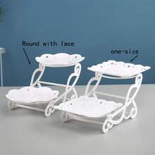 1 pieza Soporte de pastel de 2 niveles en forma de bicicleta y plato de frutas, exhibidor de postres para sala de estar del hogar, para decoración de mesa de postres en cumpleaños, bodas o Navidad - Blanco - Ver 10