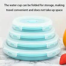 1 Piece / 3 Pieces Set / 4 Pieces Set Round Foldable Silicone Lunch Box / Storage Box With PP Cover, Blue Portable Round Bento Box, Round Kitchen Storage Box / Storage Box, Portable Food Storage Container, Refrigerator Storage Container, Dishwasher Washable, Microwave-Safe, Stackable Design For Easy Storage And Carrying, Suitable For Salads, Camping, Travel, Family, School, Etc.