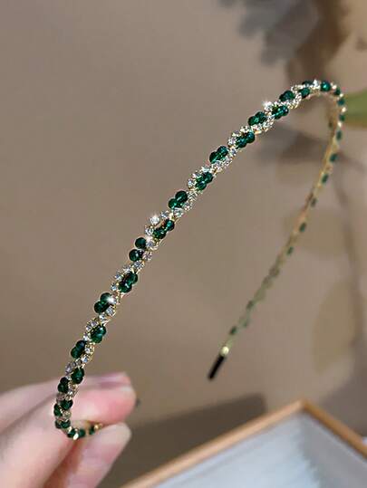 2条装，价格实惠，复古优雅宫廷风绿/黑细发箍，亮面锌合金材质，适合派对和日常佩戴，发带，发饰，头饰，发箍