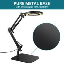 2-In-1 8X Magnifying Glass With Lamp, LED Magnifying Lamp With 3 Colour Modes, 10 Brightness Levels, Dimmable, Magnifying Light With Large Base/Clamp, Magnifying Glass Table Lamp For Hobby Crafts Reading Sewing Carving - Black - View 5