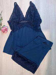 Baby Doll Microfiber Lace Comfort Without Padded Pajamas Short Doll - 540 - 藏蓝色 - 查看 3