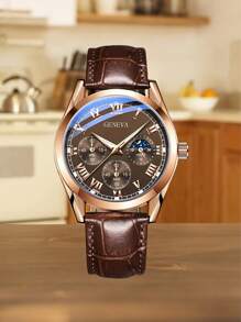 1pc Men's Business Wrist Watch Men Watches Top Brand Luxury Wristwatch Men's Clock Quartz Sport Watch Gift Men's PU Leather Band - Elegant & Comfortable Casual Watch