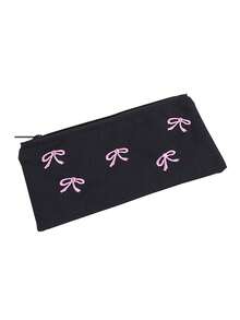 1pc Beautiful Pencil Bag, Creative Bow Embroidery Pattern , Simple And Stylish Pencil Case Desktop Finishing Essentials, Back-To-School Must-Have Stationery - Multicolor - View 13