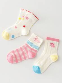 5 Pairs Kids Cute Cartoon Thin Mesh Mid-Calf Socks, Breathable Spring/Summer Everyday Wear - Multicolor - View 5