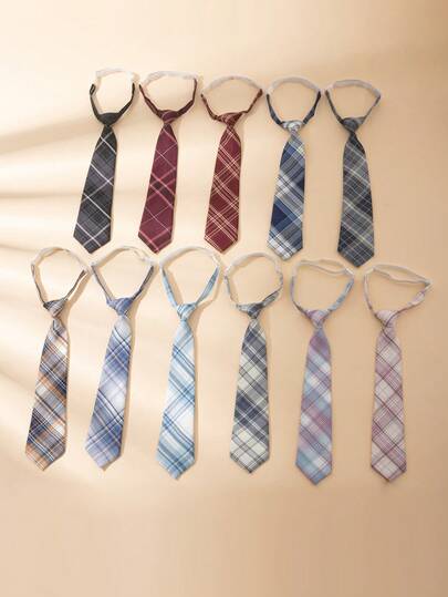 1pc 33cm Checkered Pre-Tied Tie For Teenagers & Children,  Student Necktie With Accessory For Festive Occasions, Performances, Suits & Dress Shirts