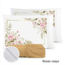 3-Piece Queen Bed Set Kit 400 Thread Count With Elastic Band And Floral Roses Print - Màu xanh hải quân - Xem 4