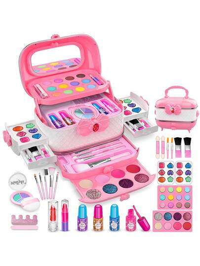 Kit de maquillaje para niñas - Juguetes para niñas, maquillaje lavable para niñas pequeñas, kits de cosméticos para niños, juguetes de maquillaje para niños adecuados para niñas de 3 a 12 años, regalos de Año Nuevo y regalos de cumpleaños