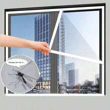 Red extraíble para ventanas con malla antiviento, antiinsectos, de fácil instalación con cinta adhesiva de gancho y bucle, cortina de malla con red gris y borde blanco, para uso doméstico durante todo el año