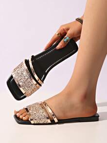 Girl's New Summer Flat Open Toe Slide Sandals - Rose Gold - View 5