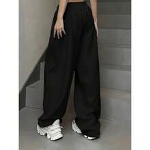 Wide Leg Flannel Sweatpants With Japanese Letters, Unisex Model, Without Cuffs - màu đen - Xem 3