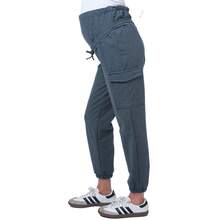 Jogger maternidad premamá embarazo embarazada mujer dama pantalón tipo jogger casual pretina ajustable cordón elástico bolsillos laterales tipo cargo pierna larga con resorte cómodo suave ligero cálido outfit deportivo casual diario hogar descanso ejercicio caminata uso diario moderno versátil holgado crecimiento pancita prenatal posparto primavera verano otoño invierno - Gris Oscuro - Ver 4