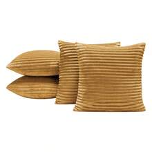 Kit Of 4 Soft Cushion Covers In High Relief Ribbed 45cm X 45cm And 60cm X 30cm With Zipper - Velvet Bariloche - 芥末 - 查看 1