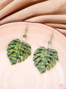 1 Pair New Fashion Acrylic Relievo Printing Yellow Green Turtle Back Bamboo Leaf Earrings For Women Aesthetic Casual Vacation Style 2025 Lightness Jewelry