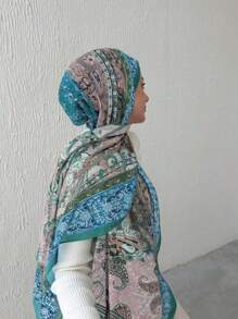 1 stuk Chiffon Hijab bedrukte sjaal, elegante en luxe retro kleur vrouwen hoofddoek sjaal Hijab Abaya accessoires vrouwen sluier