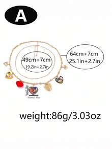 1pc Retro Drip-Oil Red Heart Alloy Sunflower Pendant Necklace, Multi-Layered Wear - Gold Necklace With Heart Pendant - View 9