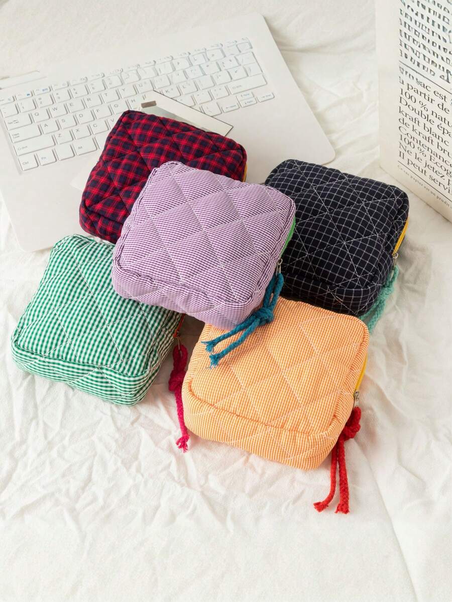 Large Capacity Grid Sanitary Napkin Storage Bag, Women's Cosmetic Bag, Coin Purse, Tampon Storage Bag, Coin Purse And Other Small Items Storage, Suitable For Underwear, Tampons, Menstrual Use Makeup Travel Toiletry Organizer Essentials Gifts Storage Zipper Accessories Nail Bags, Makeup Bag, Vanity, Make Up Bag, Storage, Makeup Organizer,Gifts For Women,Christmas Gifts,Gift Ideas For Women - Multicolor - View 1