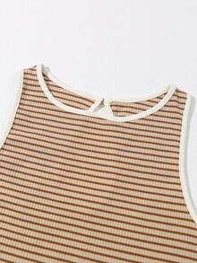 Top sin mangas de punto acanalado con estampado de rayas - Marrón - Ver 5