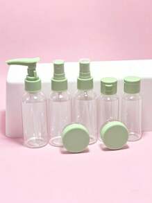7pcs Travel Organizer Cosmetic Containers Set, Portable Skincare & Cleaning Kit, Refillable Empty Bottles