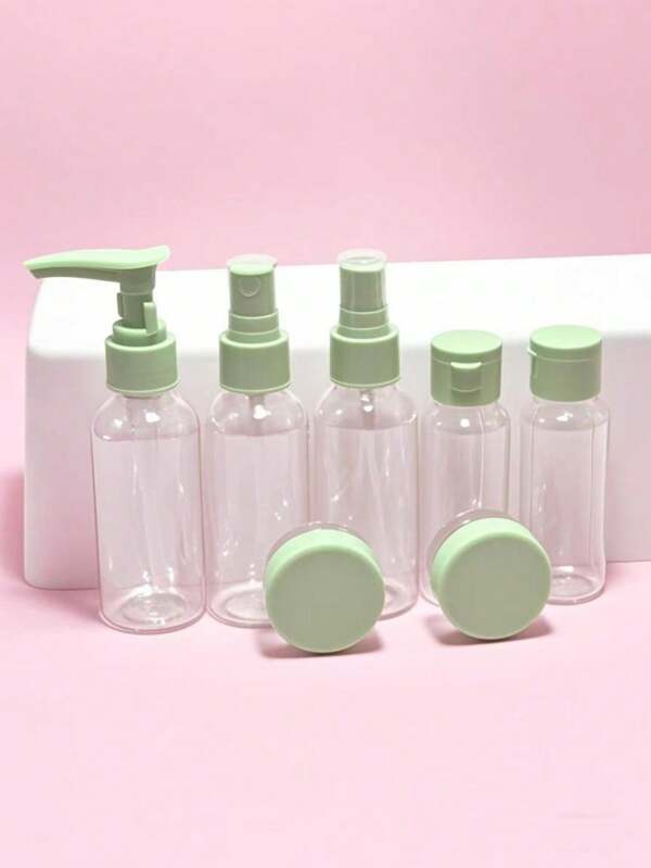 7pcs Travel Organizer Cosmetic Containers Set, Portable Skincare & Cleaning Kit, Refillable Empty Bottles