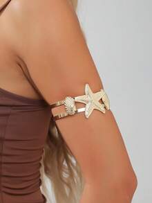 1 Pc Metal Starfish Shell Decor Upper Arm Cuff For Women Summer Vacation Beachy Jewelry - Gold - View 4