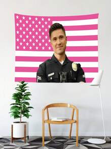 1pc MAGJIUKE Tim Bradford American Pink Flag Newcomer Tapestry, Polyester 90g Printed Wall Tapestry, Suitable For University Dormitory, Bedroom, Living Room, Home Decoration, Aesthetic Art Tapestry, Ideal Holiday Gift For Teenagers