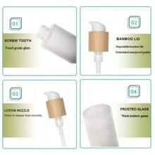 1pc Frosted Glass Pump Bottle With Bamboo Cap, 30ml/60ml/100ml Capacity, Portable Travel Cosmetic Container, Refillable Round Glass Bottle For Lotion, Shampoo And Body Wash, Essential For Back To School - Multicolor - View 4