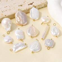 2 件天然淡水珍珠吊坠天然巴洛克不对称不完美珍珠，适合珍珠 DIY 制作，珍珠项链，珍珠耳环，珍珠手链珍珠吊坠脚链和时尚配饰，具有精致的米粒纹理，用于珠宝制作的吊坠孔：2 毫米 - Pearl - 查看 4