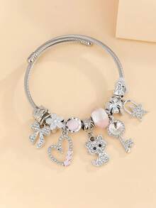 Versatile New Heart Bow Kitten Design Bracelet For Girl, Fashion Personalized Wrist Accessory - one-size - View 4