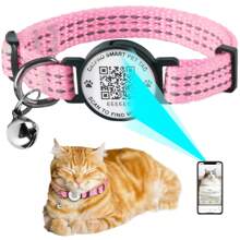 Catpro 1Pc Smart ID Cat Collar, With Pet ID Tag Anti-Lost Feature, Equipped With Bell And Reflective Design, Adjustable Collar (Note: NO GPS, No Need To Download App, Scan QR Code With Camera To Access Pet Profile)