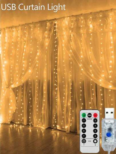 Led Garland Curtain Lights With 8 Modes & Usb Remote Control For Wedding, Christmas, Home, Festival Decoration