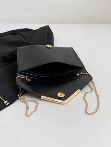 1pc Shiny Snakeskin Texture PU Leather V-Shape Gold Metal Chain Strap Women Evening Bag - Black - View 4