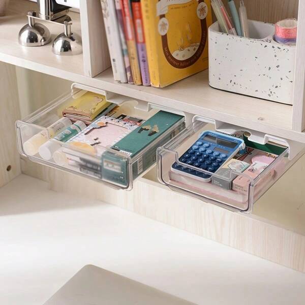 1 pieza Gran organizador de cajón debajo del escritorio, organizador de almacenamiento de plástico ligero para suministros de oficina, cajón oculto del escritorio, solución de ahorro de espacio, para organizar el escritorio, la mesa y el cajón, organizador de almacenamiento para el hogar para mujeres, esenciales de viaje, regalo para padres, vuelta al colegio