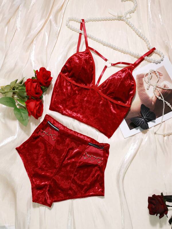 2 piezas Conjunto de lencería sexy para mujer, sujetador y ropa interior transparente de encaje de unicolor