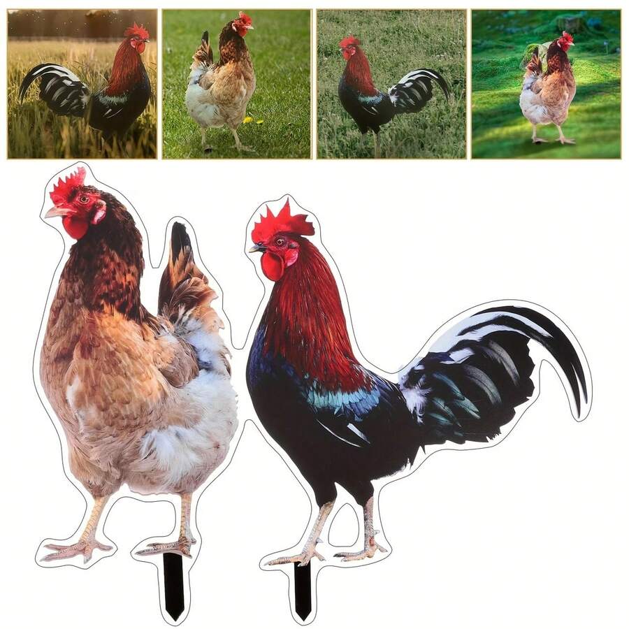 2 件 STOBOK 乡村风格母鸡架，亚克力鸡装饰 - 多功能动物主题花园装饰，无需电源或电池，户外庭院艺术 - 彩色 - 查看 1