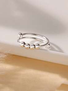 1pc Fashionable Ball Bead Ring, Women's Stainless Steel Material In Gold Color, Freely Rotatable, Helps Relieve Stress And Anxiety, Birthday Party Jewelry Gift