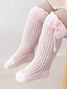5 Pairs Girls' Mesh Knee High Socks With Bow, Multi-Color, Spring/Summer - Multicolor - View 6