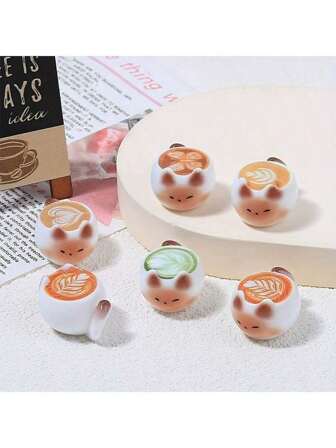 4pcs Cat Coffee Art Coffee Cup Statues - Cute Cartoon Resin Decoration, DIY Micro Landscape Accessories, Colorful Cream Gum Resin Food Toy Decorations, Playful Decorations | Cartoon Cat Design | ABS Resin Material
