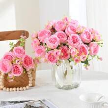 1 pieza/3 piezas Flores artificiales de seda Ramo de peonías y rosas falsas para decoración de primavera y otoño, bodas, ramos de novia, hogar, comedor, dormitorio, cocina, macetas, jarrones, Día de la Madre, Día del Padre, fiestas, decoración de fiestas, decoración de jardín exterior