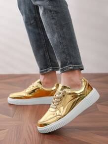 New Fashionable Casual Glossy Solid Color Lace-Up Low-Top Sneakers For Men, Youth And Couples Unisex Skate Shoes With Anti-Slip And Durable Soles, Suitable For Outdoor Activities And Daily Wear