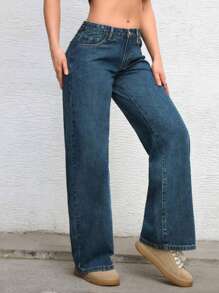 Teen Girl Plain Pocket Casual Fashion Versatile Jeans