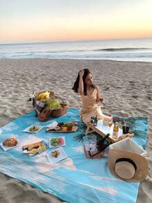 1 pieza Nuevo Impermeable y Antiarenoso Estera para Picnic/Toalla de Playa con Impresión Digital, Diseño de Moda y Fresco, Adecuado para Campamento al Aire Libre y Picnic - Multicolor - Ver 2
