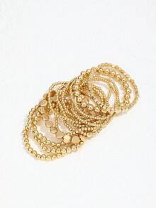13pcs Fashion CCB Beaded Bracelet Set, Geometric Circle Star Charm Bracelets For Women - Gold - View 3