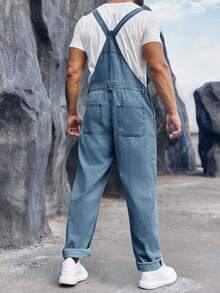 Men's Slim Fit Denim Bib Overalls Jeans With Boot Cut Trousers Adjustable Straps And Casual Fashion Style - Denim Blue - View 4