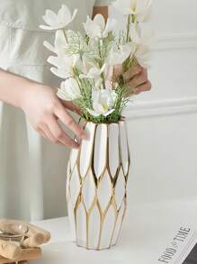 Gold Ceramic Flower Vase, Light Luxury Home Accent For Modern Living Room, Summer Refresh & Mother's Day Gift
