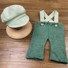 Set de 2 piezas Pantalón con tirantes y gorro para recién nacido niño, utilizado como accesorio para sesión de fotos de recién nacido, set de gorro de canillero y tirantes para fotografía de recién nacidos