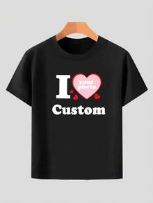 Customized Kids Boys/Girls T-Shirt With Front/Back Printed Personalized Logo/Gift/Photo/Anniversary/Birthday/Family/Pet/School Trip/Name/Slogan/Campus/Dance Team Logo, Elastic Casual Wear For Summer
