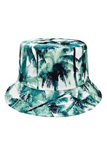 Cappello a secchiello stampato con albero di cocco su entrambi i lati, cappello da sole casual da esterno con protezione, adatto per uomo e donna, ideale per viaggi e vacanze