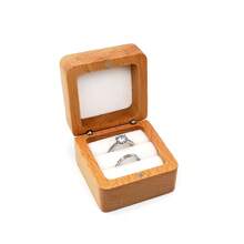 1 Pc Personalized Engagement Ring Box, Customized Engraved Wooden Ring Box, Double Slot Square Wedding Ring Box, Ring Bearer Box, Anniversary Gift For Her, Valentine's Day Gift, Mother's Day Gift
